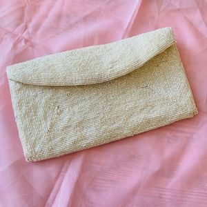Vintage white beaded clutch